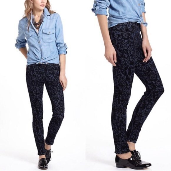 J Brand Skinny Leg Black Brocade Jeans